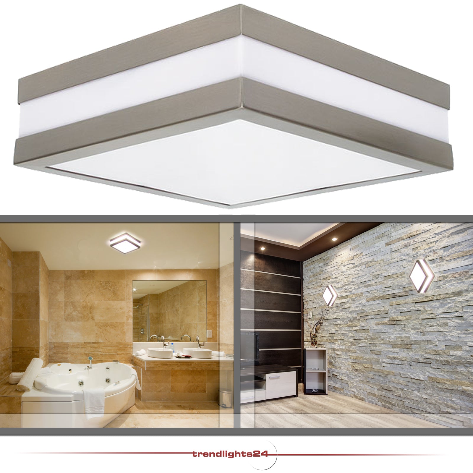 LED IP44 Wandleuchte Deckenleuchte 230V E27 Wandlampe Deckenlampe SAVONA eckig Anwendungsbeispiel