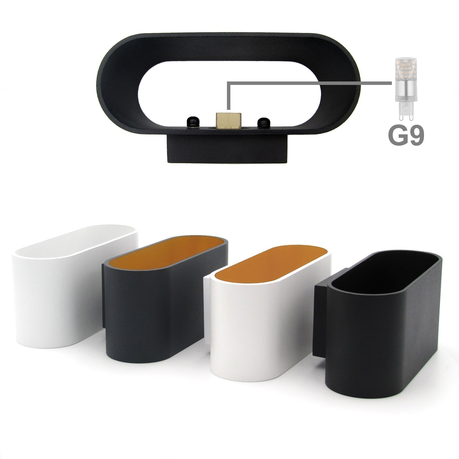 Wandleuchte 230V für G9 LED Wandlampe Wandstrahler SQG9 Weiß Bicolor (ohne LED)