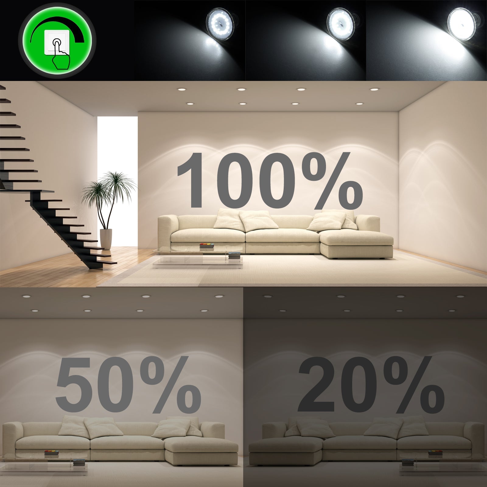 LED Leuchtmittel Modul 5,0W 3-Stufen-dimmbar 230V MR16 flach 50° Abstrahlwinkel Anwendungsbeispiel