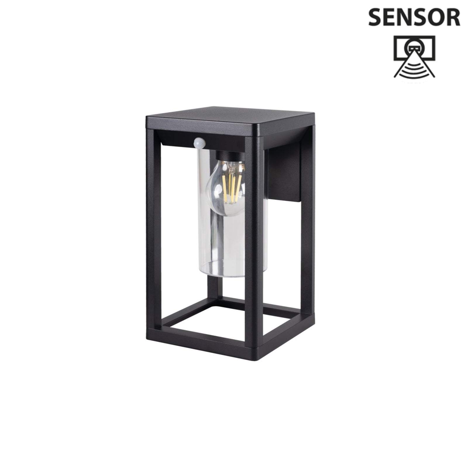 Außenleuchte Wandleuchte 27cm VIMO Schwarz matt für E27 LEDs IP44 (VIMO EL 27 SE-B) mit Bewegungssensor