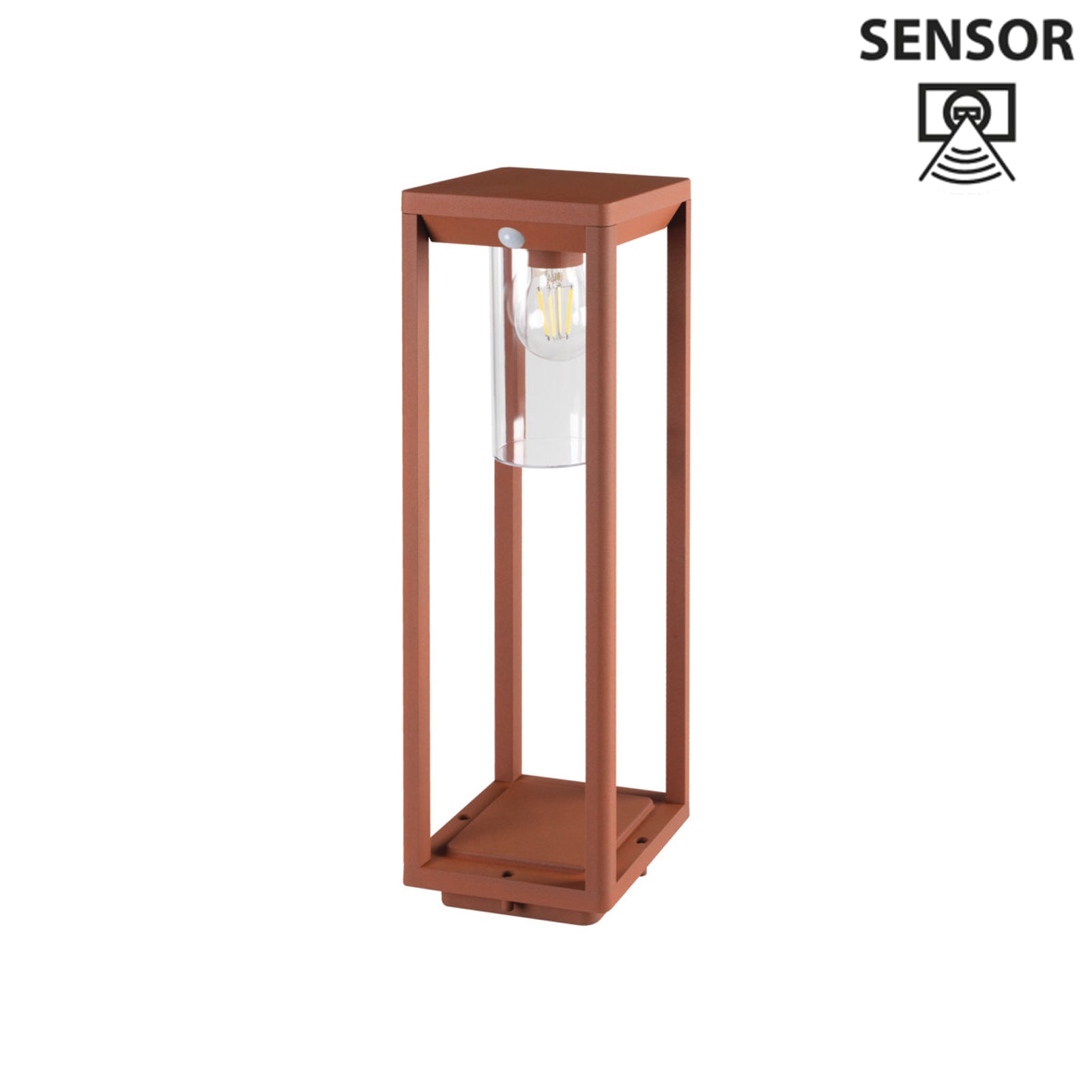  Standleuchte 50cm VIMO Bronze (Rostbraun) für E27 LEDs IP44 (VIMO 50 SE-BR) mit Bewegungssensor